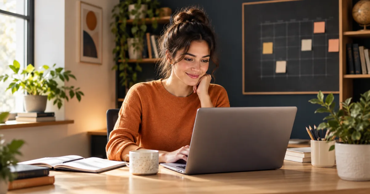Independent tutor reviewing available lesson times for online appointment booking